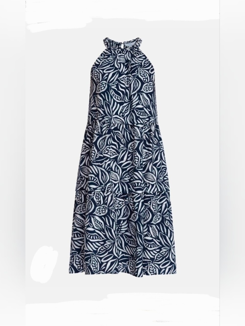 Time and Tru Navy & White Halter Leaf-Print Midi Dress XL NWT